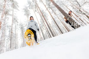 Snowshoeing in the forest.