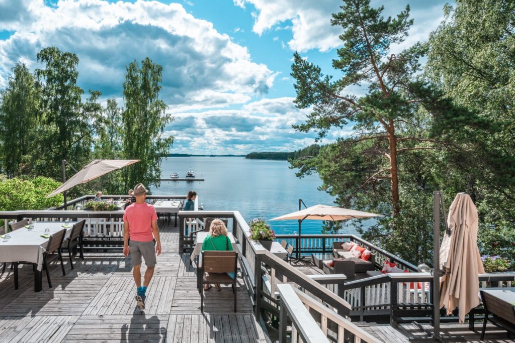 Terrace with landscape of Saimaa.