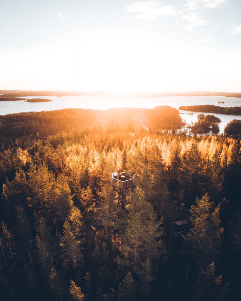 Oravivuori tower and view in sun rise.
