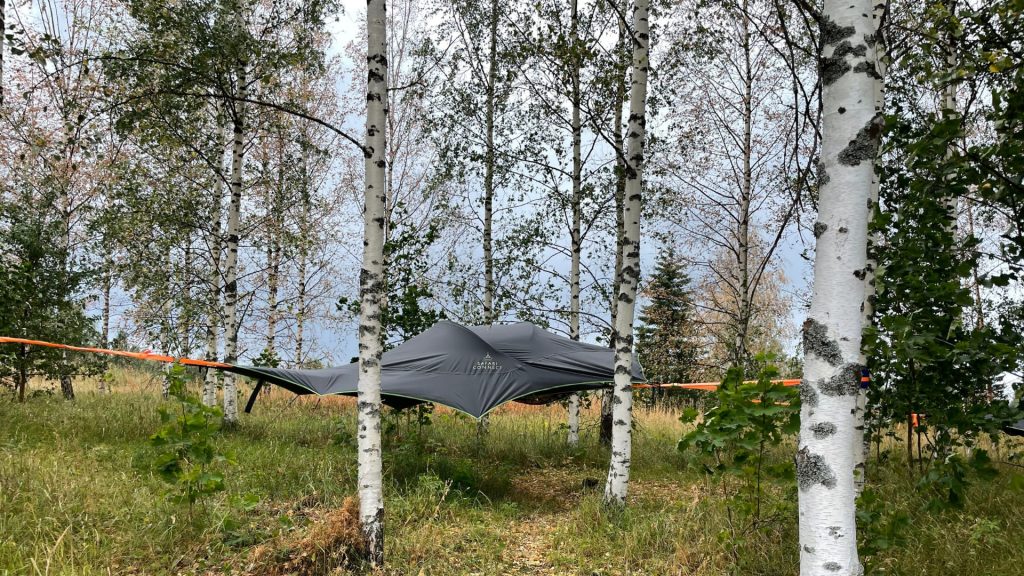 Tentsile cougar is like a tent but hanging in the air tightened to two or more trees.