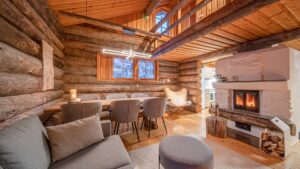  Scandinavian style wooden kitchen with big windows.